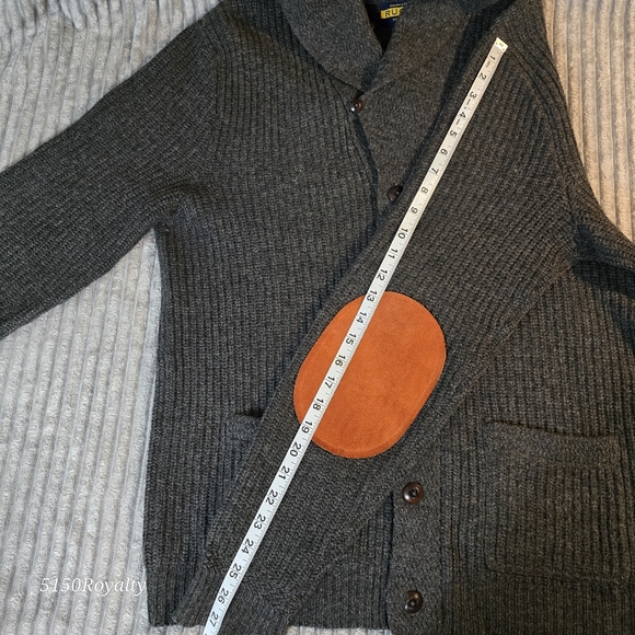 VTG RARE Ralph Lauren Rugby Gray Cardigan Men Size L Shetland Wool Elbow Patches - Picture 14 of 16